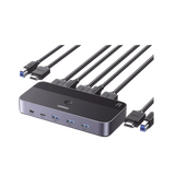 Conmutador KVM HDMI 4K | HDMI 2.0 | 2 Entradas 1 Salida | 4 Puertos USB 3.0 (3 USB-A *1 USB-C) | Soporta 4K@60Hz | HDR | Indicador Led | Compatible Win, MacOs y Linux | Carcasa de Aluminio.
