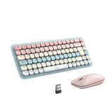 Paquete de Teclado y Mouse | 85 teclas en Español | Bluetooth y 2.4GHz | Mouse Ambidiestro | Sensor de DPI ajustable | Efectos de Iluminación del Teclado | Amplia compatibilidad | Color Rosa.