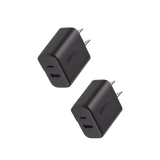 Cargador rápido de 20 W y 2 puertos, paquete de 2, negro, EE. UU.