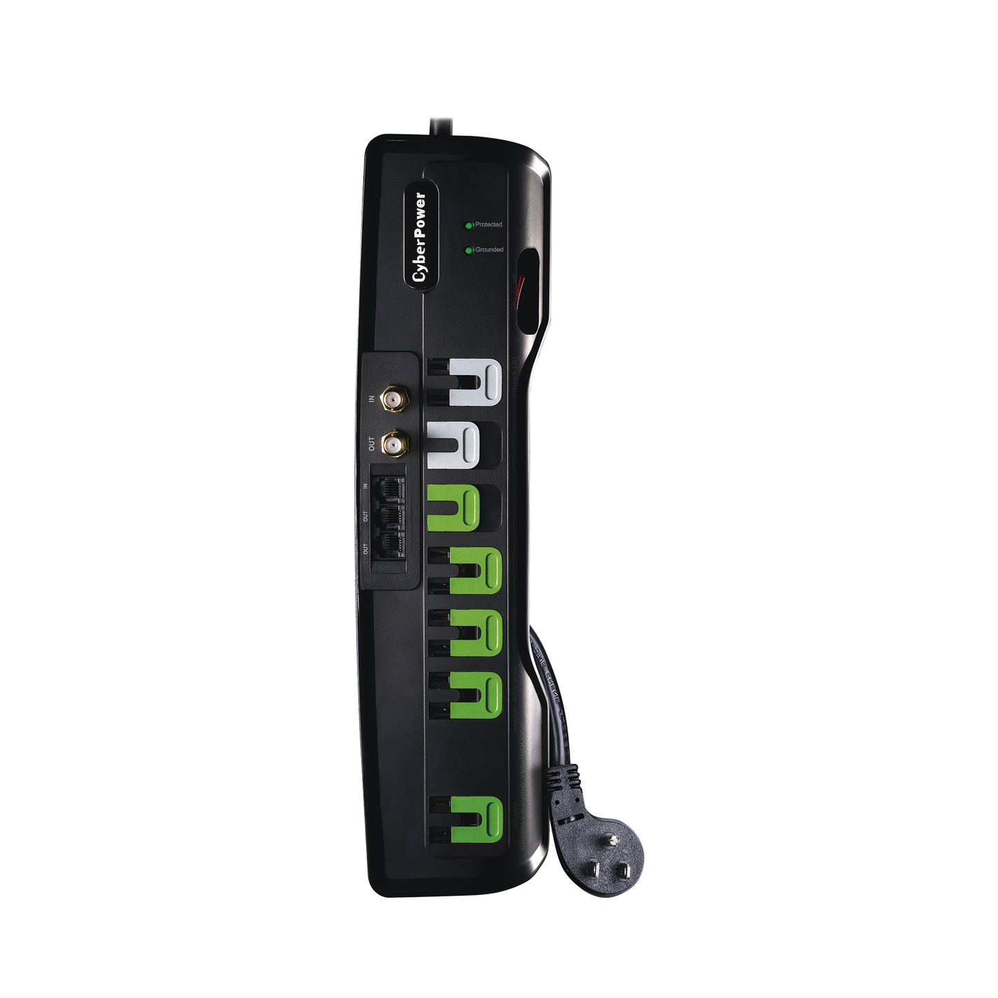 Multicontacto Con Supresor de Picos, Voltaje de Entrada 125 Vca NEMA 5-15P, Con 7 Salidas NEMA 5-15R, 1950 Joules, Protección RJ11 y Coaxial RG6