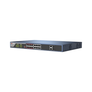 Switch PoE 250 Metros Larga Distancia / 16 Puertos 802.3at (30 W) 100 Mbps + 2 Puertos Gigabit + 2 Puertos SFP