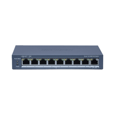 Switch PoE+ / Monitoreable / 8 Puertos 10/100 Mbps PoE+ / 1 Puerto 1000 Mbps Uplink / Configuración Nube Hik-Partner Pro / Modo Extendido hasta 300 metros / 60 W