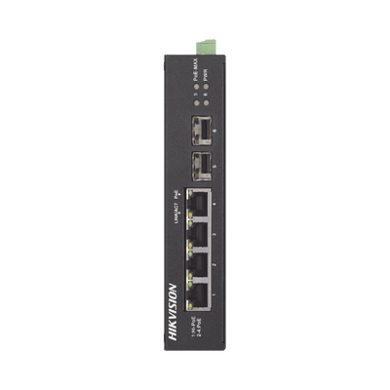 Switch Industrial No Administrable Gigabit / 3 Puertos Gigabit PoE+ (30 W) + 1 Puerto Gigabit PoE++ (60 W) / 2 Puertos SFP / 65 W Total / 48 a 57 VCD / Ideal para Proyectos / 300 Metros de Distancia