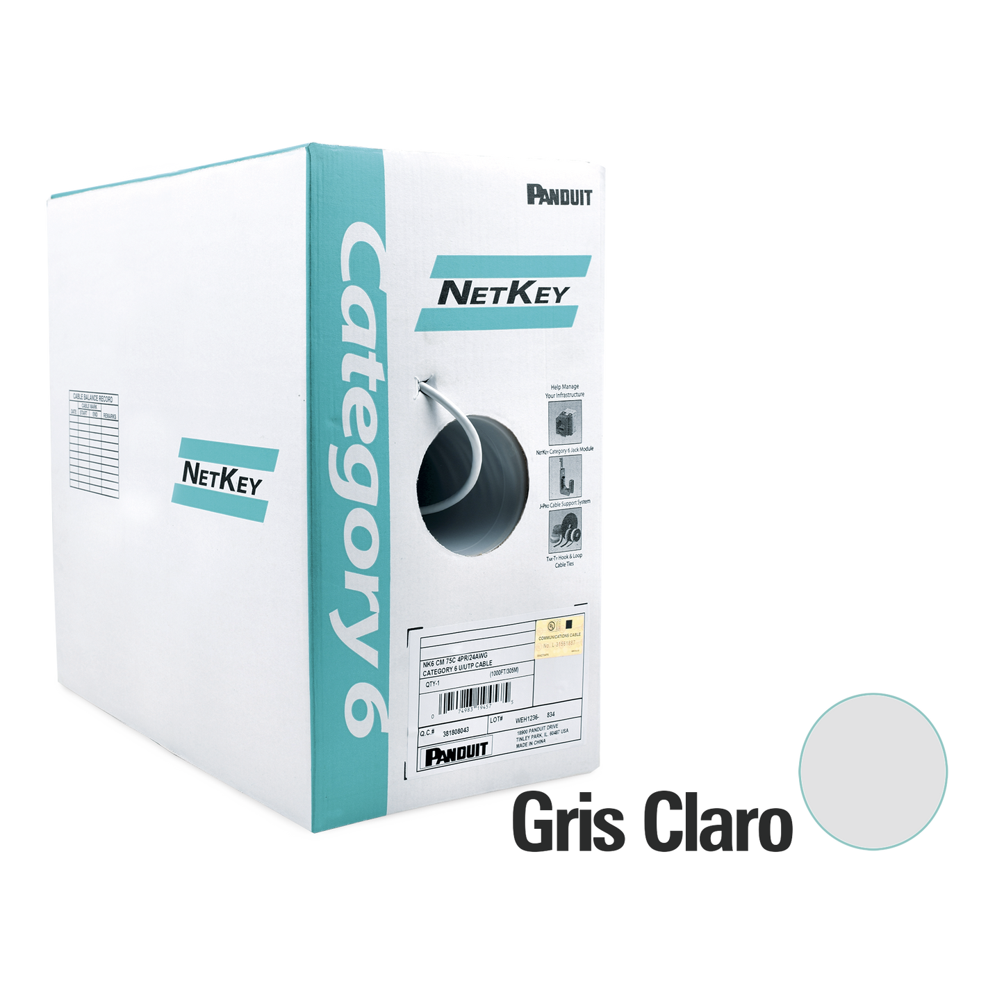 Bobina de Cable UTP 305 Metros (1000 Pies) de Cobre, NetKey, Reelex, Gris, Categor�a 6 (24 AWG), 1000Mbps, PVC (CM), de 4 Pares