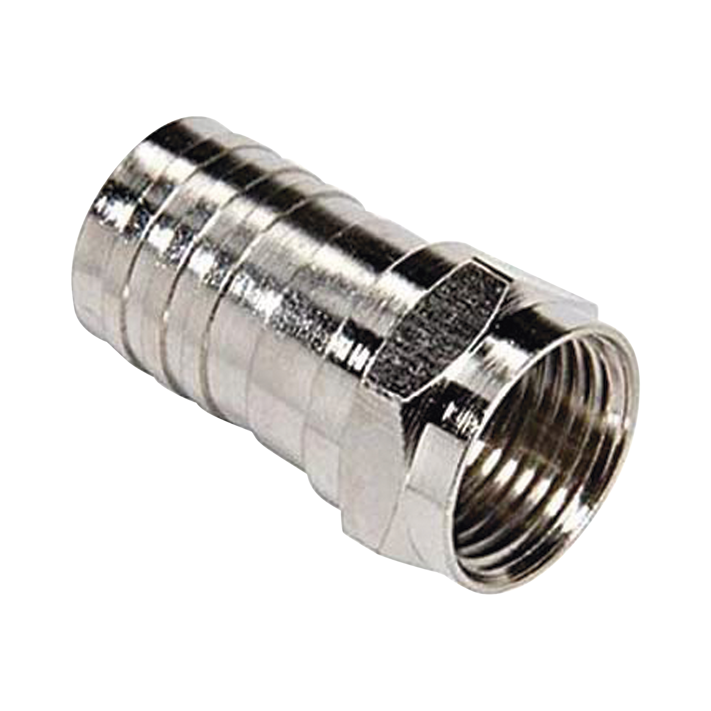 Conector F Macho, Plegable de Doble Blindaje para cable RG-6, Cuerpo de Bronce Niquelado.