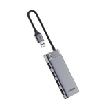 HUB USB-A 3.2 Gen1 4 EN 1 | 4 Puertos USB-A (5Gbps) | Carcasa ABS + PC | Soporta OTG | Luz Indicadora LED | Cable de Nylon Trenzado de 20cm (Mas de 20000 flexiones) | Interfaz Niquelada | Color Gris M