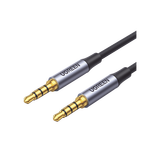 Cable Auxiliar de 3.5mm / Cable Audio Estéreo / Núcleo de Alambre de Cobre Esmaltado / Carcasa de Aluminio Azul + Nylon Trenzado / Soporta Micrófono / 2 Metros