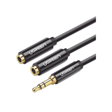 Cable Adaptador/Divisor de Audio de 3.5mm Macho a 2 Terminales de 3.5mm Hembra / 25 cm de Longitud / Cable TPE / Color Negro