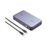 Power Bank de 20000mAh | 3 Salidas 100W Max. | USB-A + 2 USB-C | PD 3.0 | QC3.0 | FCP | SCP | Pantalla Inteligente | Carcasa Ignifuga | Color Gris | Incluye Cable USB de 50cm | Carga tu Laptop de Mane