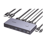 Conmutador KVM DisplayPort 8K | DP 1.4 | 2 Entradas 1 Salida | 4 Puertos USB 3.0 (3 USBA *1 USBC) | Soporta 8K@60Hz | HDR | Control de Escritorio | Carcasa de Aluminio | Indicador Led | Compatible Win