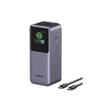 Power Bank de 20000mAh | 3 Salidas 130W Max. | USB-A + 2 USB-C | PD 3.0 | QC3.0 | FCP | SCP | Pantalla Inteligente | Carcasa Ignifuga | Color Gris | Incluye Cable USB de 50cm | Carga tu Laptop de Mane