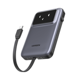 Power Bank Serie Uno | 10000mAh | 30W | con Cable USB-C Incorporado | 2 Salidas 30W Max. | Pantalla Inteligente | Carcasa Ignifuga | Aprobado por Aerolíneas.| Color Grey.