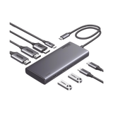 HUB USB-C (Docking Revodok 308) 8 en 1 | 2 Puertos HDMI 4K@60Hz | 1 Puerto DisplayPort 4K@60Hz 2 USB-A 10Gbps) | 2 USB-C (10Gbps) | USB-C PD Carga 100W | Chip de Ultima Generacion | Carcasa de Alumini