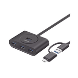 HUB USB-A y C 3.0 4 en 1 | Con Conector USB-C y USB-A | 4 Puertos USB-A 3.0 (5Gbps) | Cable de 25cm | Indicador Led | Ideal para Transferencia de Datos | Entrada Micro USB para alimentar equipos de ma