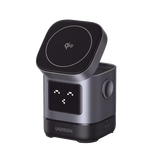 Cargador Inalámbrico Robot 2 en 1 UGREEN Qi2 / 15W Ultra Rápido para iPhone / 5W para AirPods / Pantalla Inteligente con Expresiones / Imanes N48H / Puerto USB-C 5W para Apple Watch / Compatibilidad M