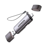 Lector de Tarjetas USB-C + USB-A a MicroSD (TF)/SD | OTG | USB-C 3.1 | 5Gbps | Soporta hasta 2TB | Soporta Windows/Mac OS/Linux/Android | Lectura de Tarjetas Simultánea | Caja de Aluminio | Llavero An