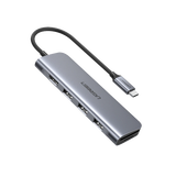 HUB USB-C Multipuertos / HDMI 4K@30Hz / 3 Puertos USB-A 3.0 / Lector Tarjeta SD+TF (Uso Simultáneo) / 6 en 1 / Carcasa de Aluminio.
