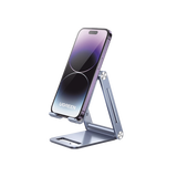 Soporte para Teléfono Celular de Aluminio / Angulo Ajustable / Amplia Compatibilidad con dispositivos de 4.7'' a 7.9'' / Antideslizante / Antiarañazos / Plegable / Color Azul