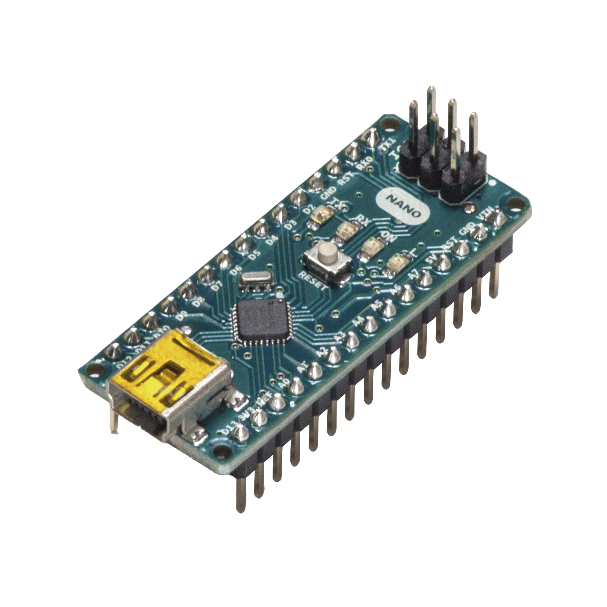 Microcontrolador Arduino Nano / ATmega328 16 MHz / 20 Digital I/O + 8 Analógico / Mini-USB / Compatible IDE Arduino / Breadboard-Friendly / Maker Projects