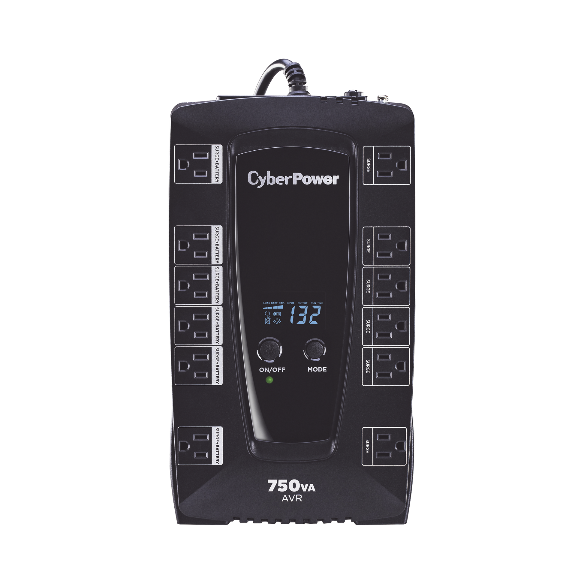 UPS de 750 VA/450 W, Topología Línea Interactiva, Entrada 120 Vca NEMA 5-15P, Tipo Gabinete Compacto, Con 12 Tomas NEMA 5-15R