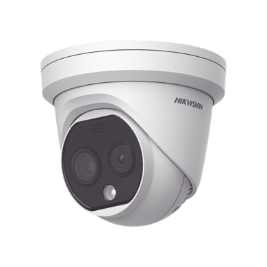 Turret IP Dual / Térmica 6.9 mm (256 x 192) / Óptico 6.4 mm (4 Megapixel) / Termométrica / Detección de Temperatura / PoE /Exterior IP66 / Sirena y Luz Intermitente Integrada / MicroSD