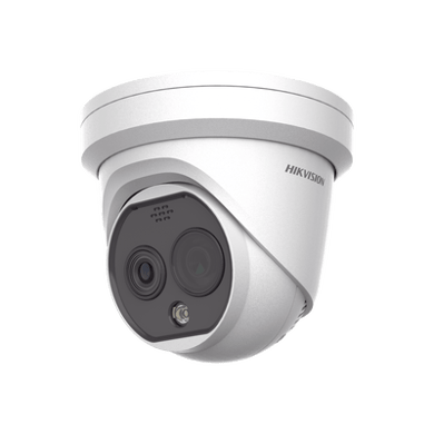 Turret IP Dual / Térmica 2.1 mm (256 x 192) / Óptico 2.2 mm (4 Megapixel) / Termométrica / Detección de Temperatura / PoE /Exterior IP66 / Sirena y Luz Intermitente Integrada / MicroSD