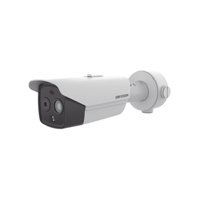 Bala IP Dual / Térmica 6.9 mm (256 x 192) / Óptico 6.4 mm (4 Megapixel) / 30 mts IR / Exterior IP67 / PoE / Termométrica / Detección de Temperatura / Sirena y Luz Intermitente Integrada / Micro SD