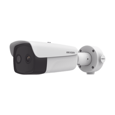 Bala IP Dual / Térmica 35 mm (384 X 288 ) / Óptico 15 mm (4 Megapixel) / 100 mts IR / IP66 / PoE / Termométrica / Detección de Temperatura / MicroSD