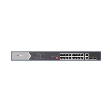 Switch PoE Hikvision DS-3E0520HP-E con 16 Puertos PoE y 2 Uplink