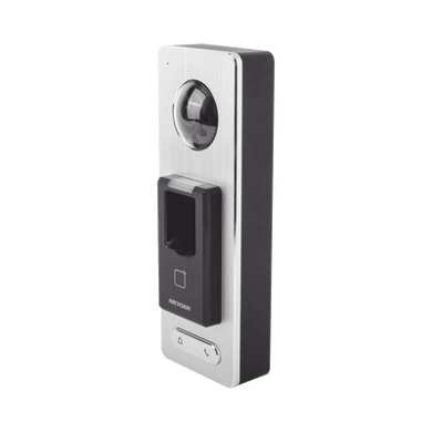2 EN 1 / Lector Biométrico IP65 con Función de Videoportero y lector QR Incluida/ Llamada a APP de Smartphone Hik-Connect P2P (No requiere monitor) /  Soporta Tarjetas - Huellas - Códigos QR / Cámara 2 MP Compatible con DVRs y