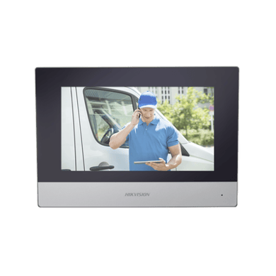 Monitor Hibrido IP WiFi Touch Screen 7" para DS-KIS303P / Vídeo en Vivo / PoE Estándar / Apertura Remota / Llamada Entre Monitores / Audio de dos vías / Policarbonato