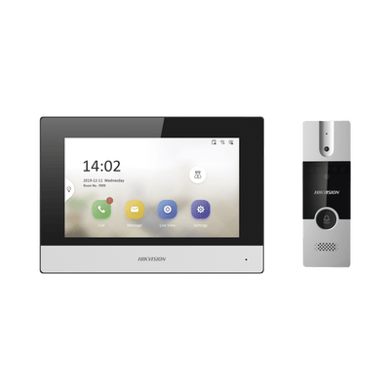 Kit de Videoportero Híbrido de Plastico / IP a 4 Hilos con Función de Llamada a App Hik-Connect / Monitor se Conecta a Internet por Cable o WiFi y por 4 Hilos al Frente de Calle / Expandible a Mas Equipos