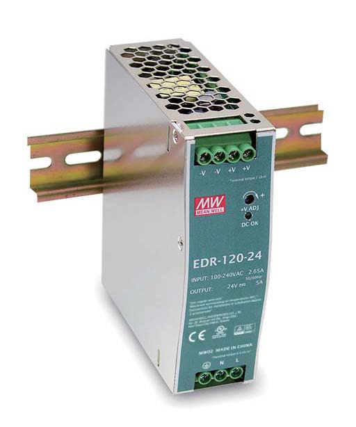 Fuente DIN Rail MEAN WELL EDR-120-24 24V 5A 120W Compacta para Automatización Industrial