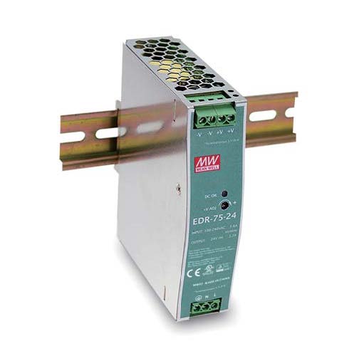 Fuente DIN Rail MEAN WELL EDR-75-24 24V 3.2A 76.8W Industrial Compacta
