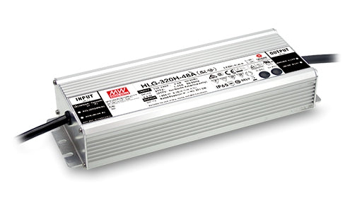 Driver LED MEAN WELL HLG-320H-48A 48V 6.7A 321.6W IP67 Ajustable para Alta Potencia
