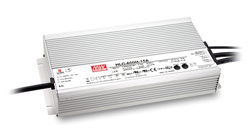 Driver LED MEAN WELL HLG-600H-24B 24V 600W IP67 Regulable 3 en 1 para Exteriores