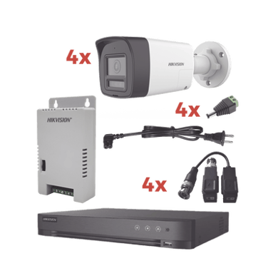 Kit Audio Bidireccional TurboHD 1080p / DVR 4 Canales / 4 Cámaras Bala (Exterior) con Bocina y Microfóno Integrado / 1 Fuente de Poder / Accesorios