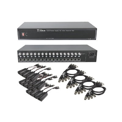 Kit de 16 canales para transmisión de ALIMENTACION (NO SOPORTA COAXITRON)( de 36 Vcc a 12 Vcc) y video (HD-TVI) a distancias de hasta 250 m.