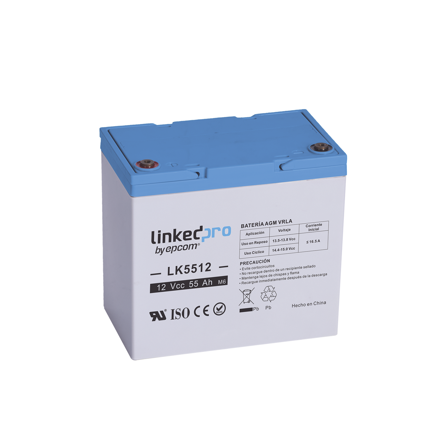 Batería 12 V / 55 Ah / UL / Tecnología AGM / Vida útil promedio de 5 años / Para uso en equipo electrónico, Alarmas de Intrusión / Incendio/ Control de acceso / Video Vigilancia / T2