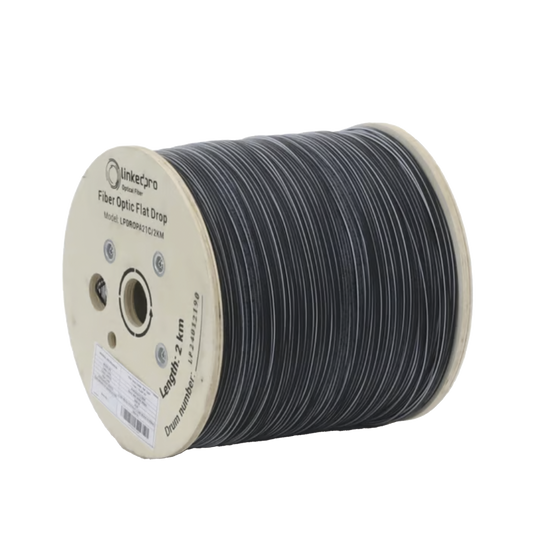 Carrete de 2 Kil�metros de Fibra �ptica Drop Plana, Interior/Exterior G.657A2 Monomodo de 1 Hilo (Unifibra), Diel�ctrica, Forro Negro, Compatible con Conectores FASC, FASCUP, FASCLC