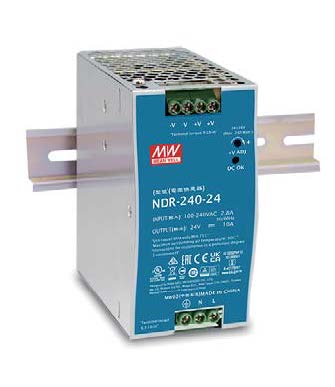 Fuente DIN Rail MEAN WELL NDR-240-24 24V 10A 240W Industrial Alta Eficiencia