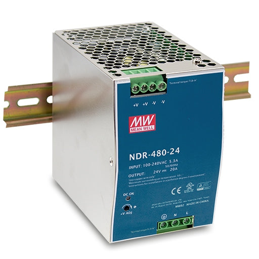 Fuente DIN Rail MEAN WELL NDR-480-24 24V 20A 480W Alta Potencia Industrial