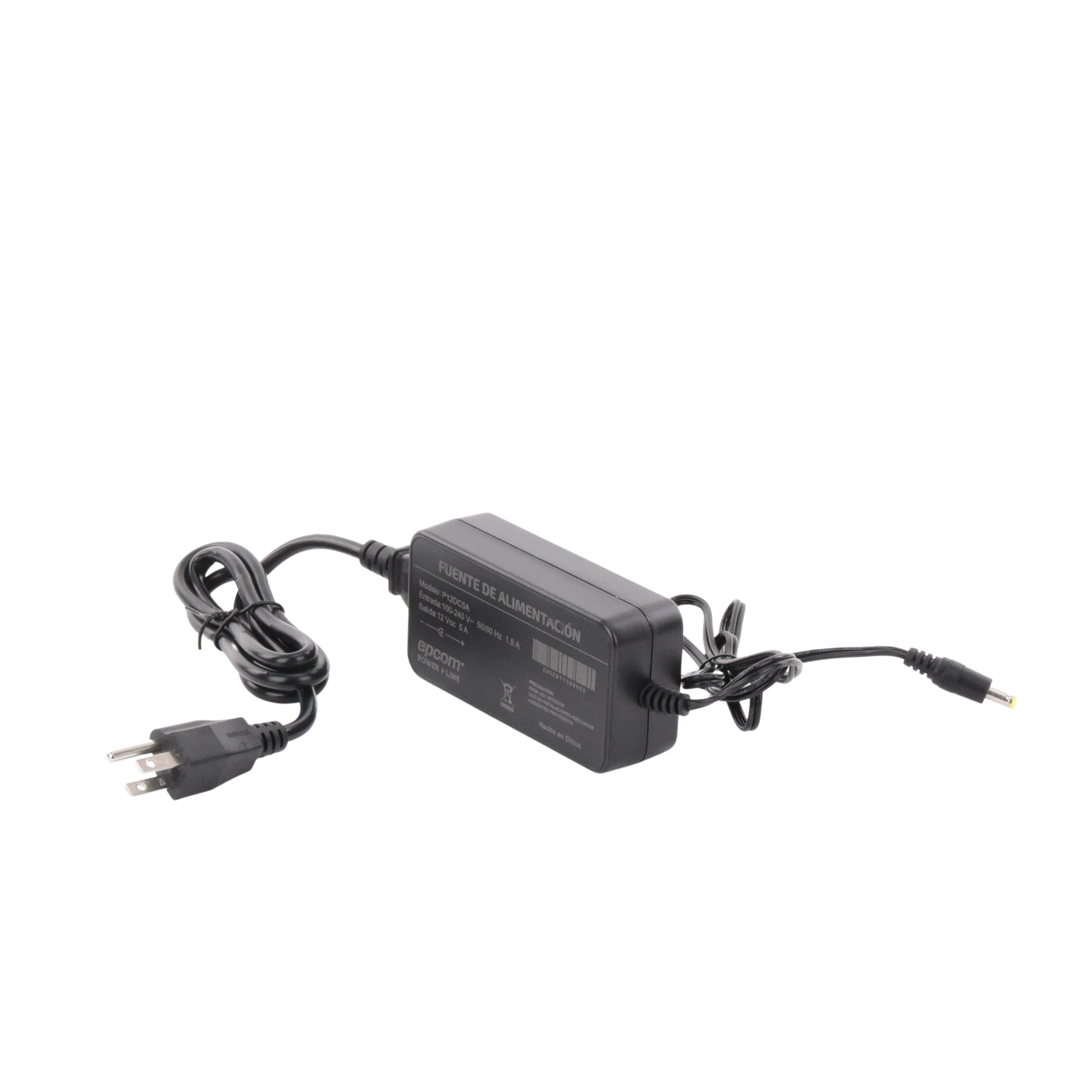 Fuente de poder con Cables de Extensión para Mayor Alcance 12 Vcc / 5 Amperes / Profesional / 0.5 metros a la toma de alimentación / 0.5 metros a la conexión del dispositivo
