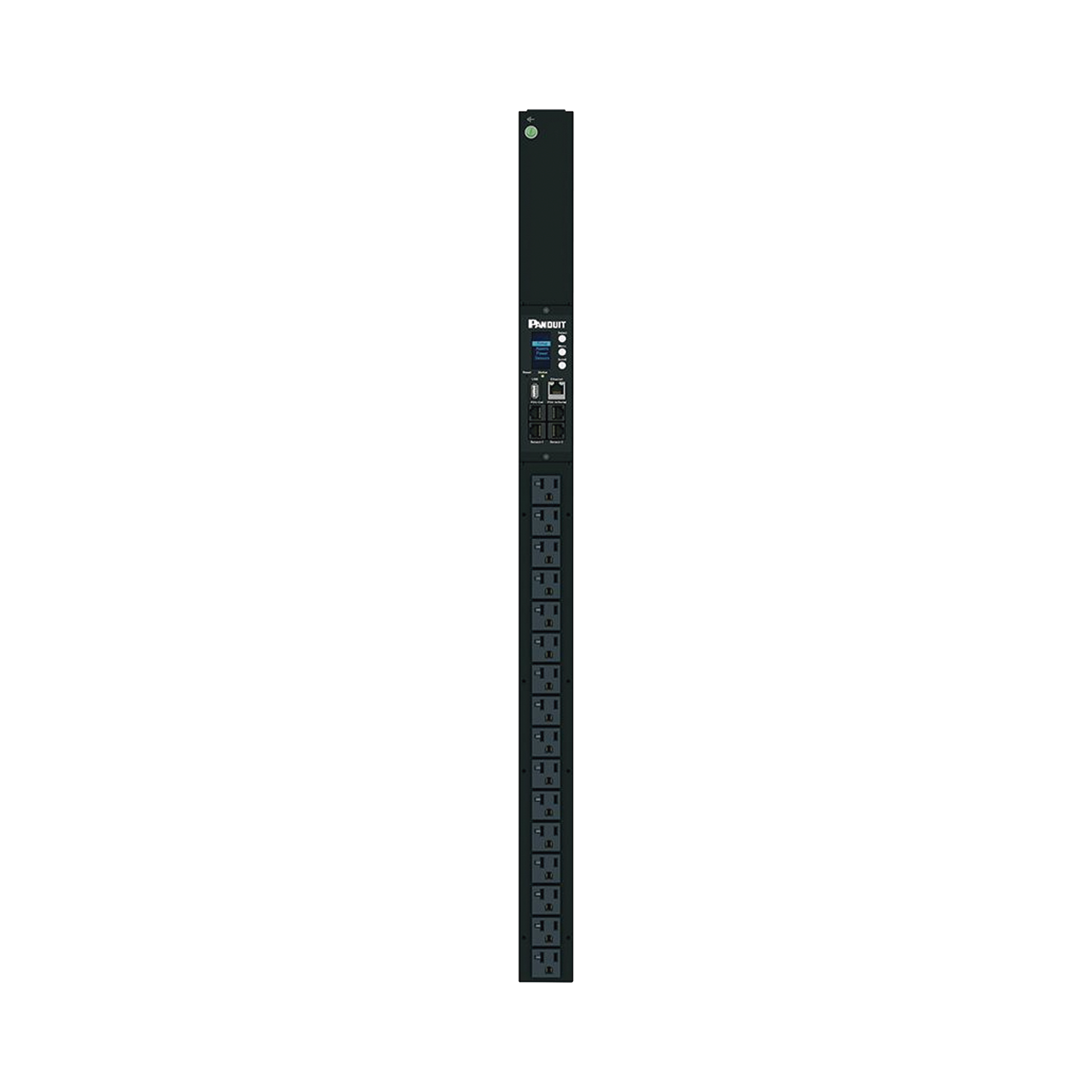 PDU Monitoreable (MI) para Distribución de Energía, Enchufe de Entrada NEMA 5-15P, Con 16 Salidas NEMA 5-20R, de Instalación Vertical, 120 Vca, 15 Amp