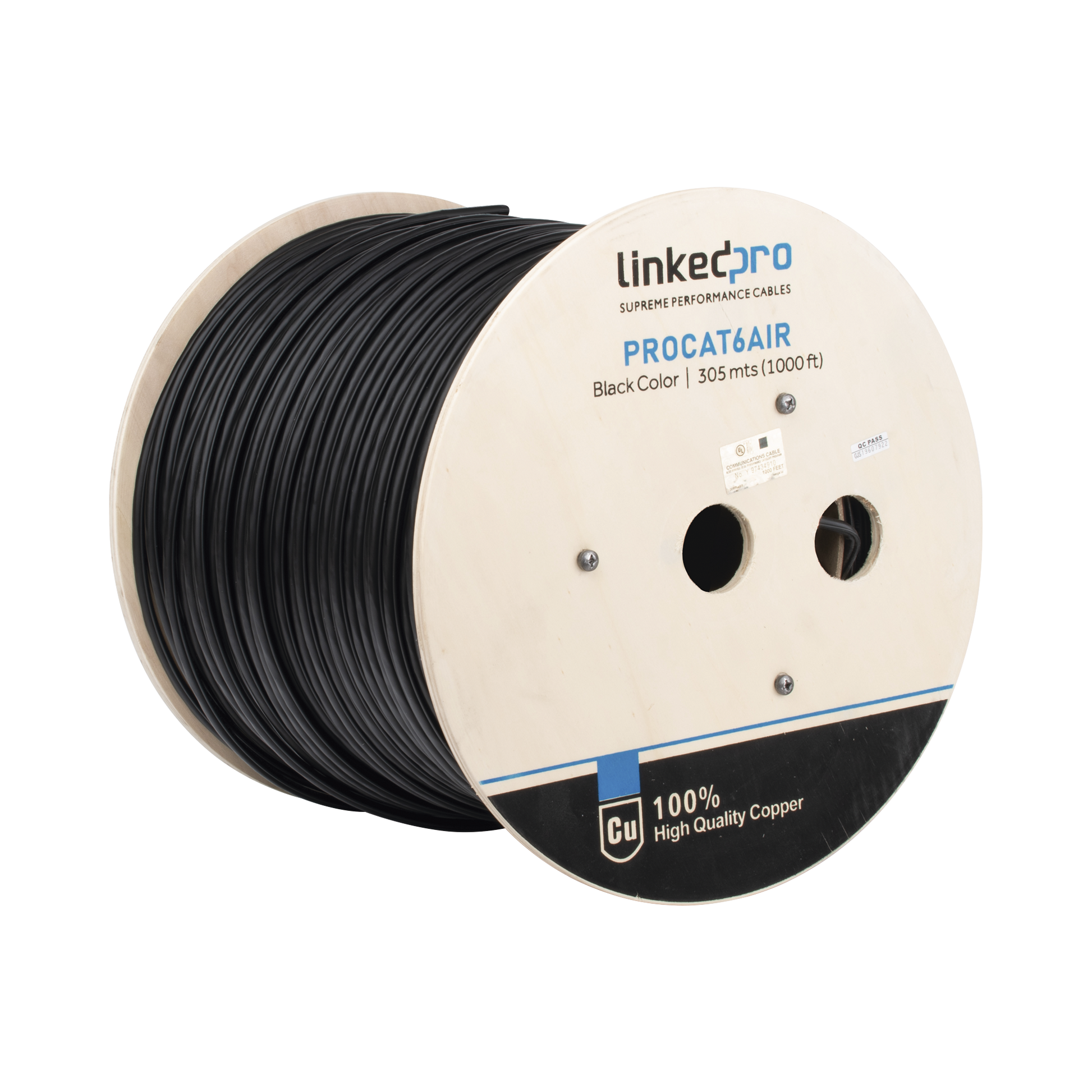 Bobina de Cable FTP con Mensajero de Acero de 305 Metros (1000 Pies) Cat6+ Calibre 23, Color Negro, para Aplicaciones en Video Vigilancia y Redes de Datos / Uso en Intemperie y Aplicaciones A�reas