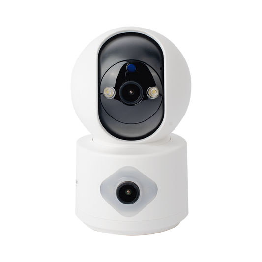 Camara doble lente 3mp| Wifi| autoseguimiento| Detección de movimiento| audio de 2 vias| almacenamiento hasta 128GB