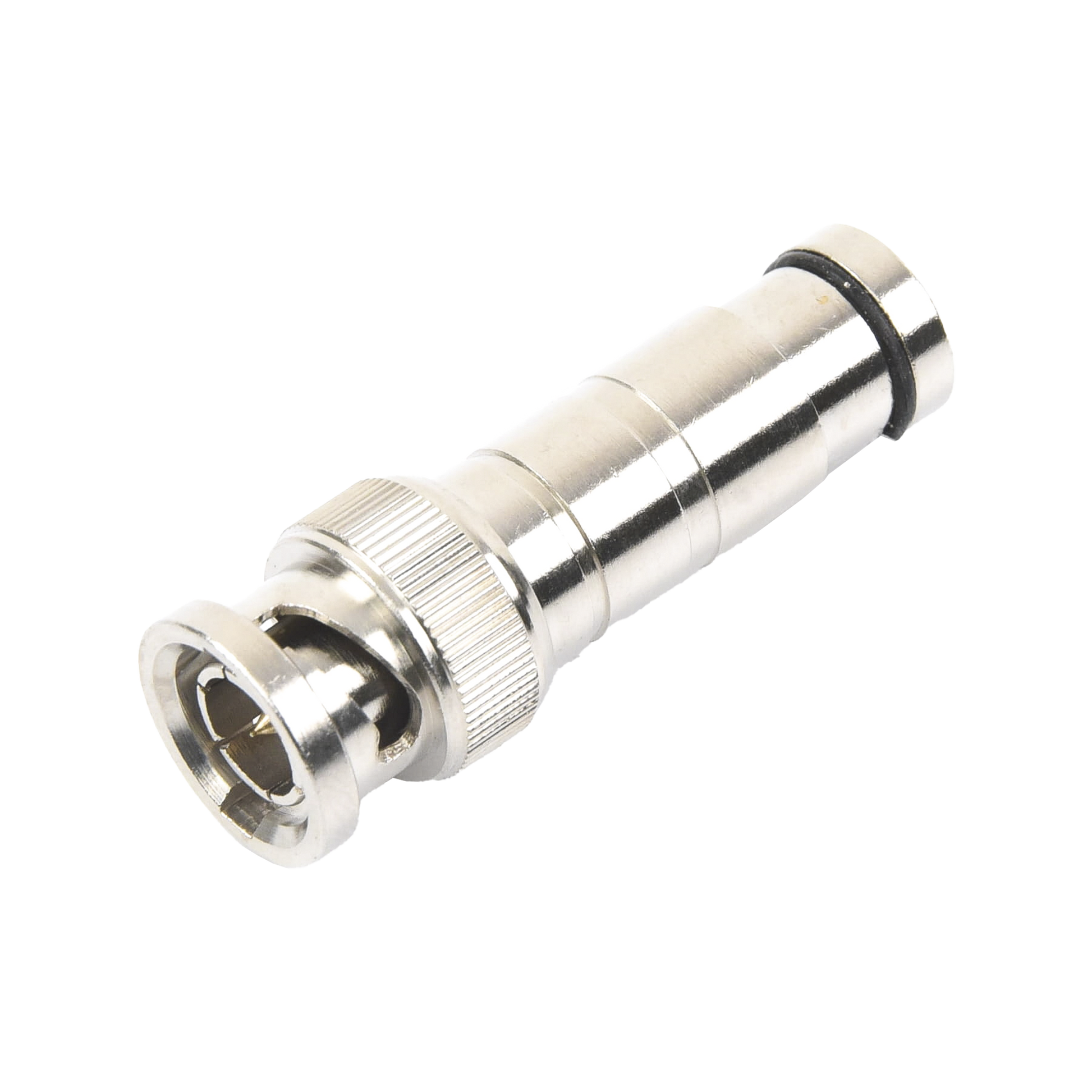Conector BNC Macho en 75 Ohm, de Compresi�n Axial para Cable Coaxial RG-59/U, N�quel/ Oro/ Politetrafluoroetileno.