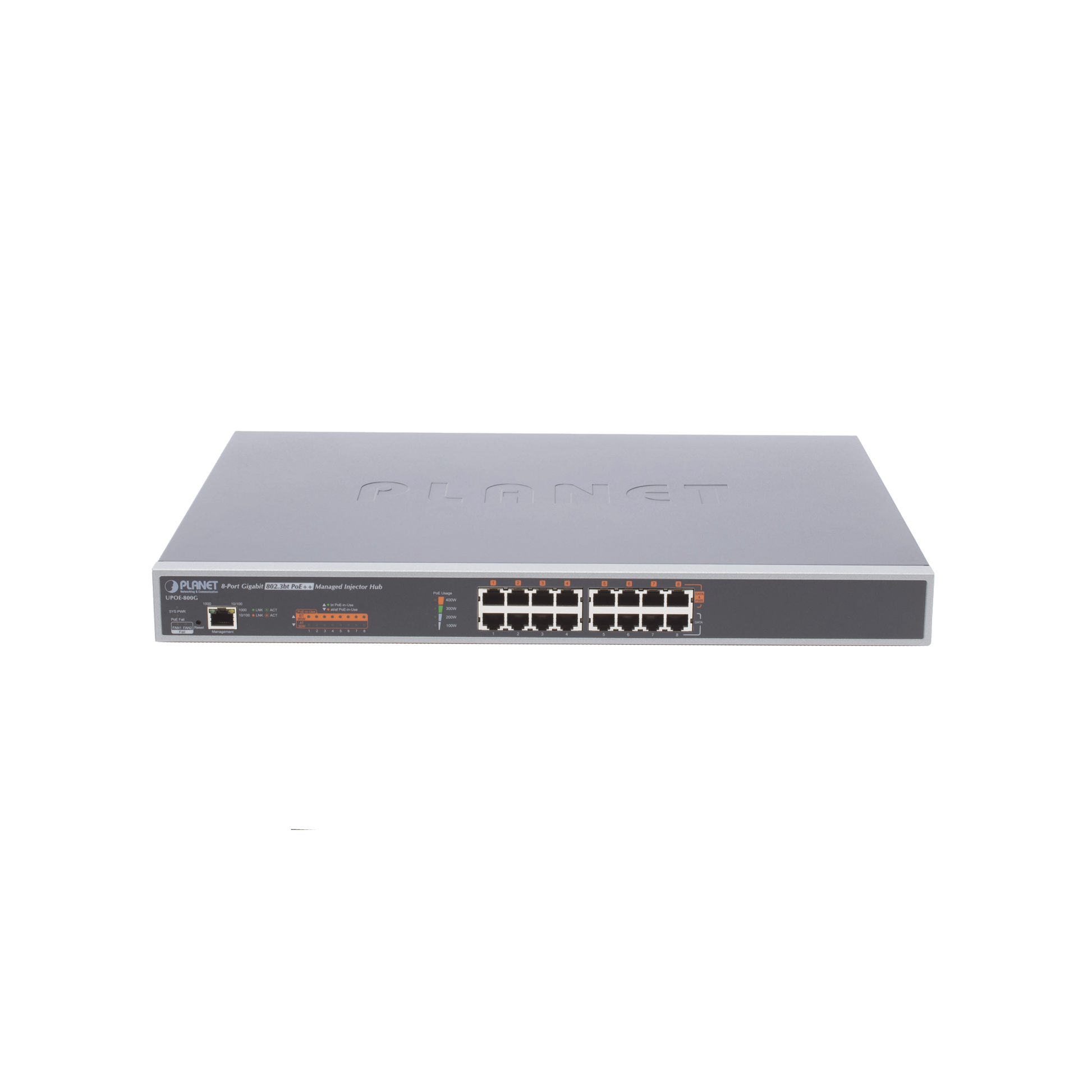 Inyector HUB Adminsitrable Ultra PoE 802.3af/at 8 Puertos Gigabit, Potencia 400W
