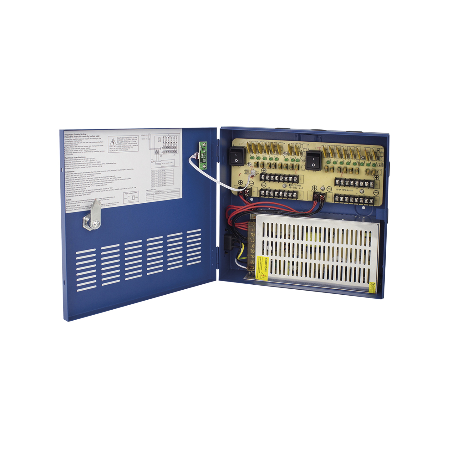 Fuente de poder profesional HEAVY DUTY de 11 - 15 Vcc @ 20 Amper, para 16 cámaras, con voltaje de entrada de: 110-220 Vca