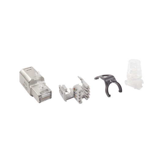 Plug RJ45 Cat6A Blindado, Terminaci�n en Campo, Compatible con Todas las Categor�as, con Clip Protector de Seguro
